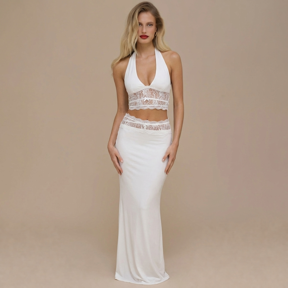 new summer lace halter vest top and skirt set for women
