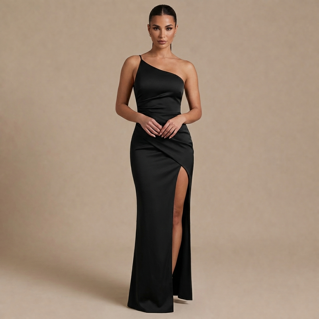Monaco One-Shoulder Pleated Gown