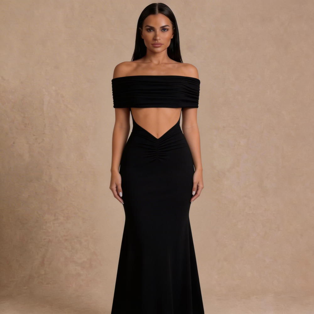 womens solid color off the shoulder bodycon dress with a midriff baring design