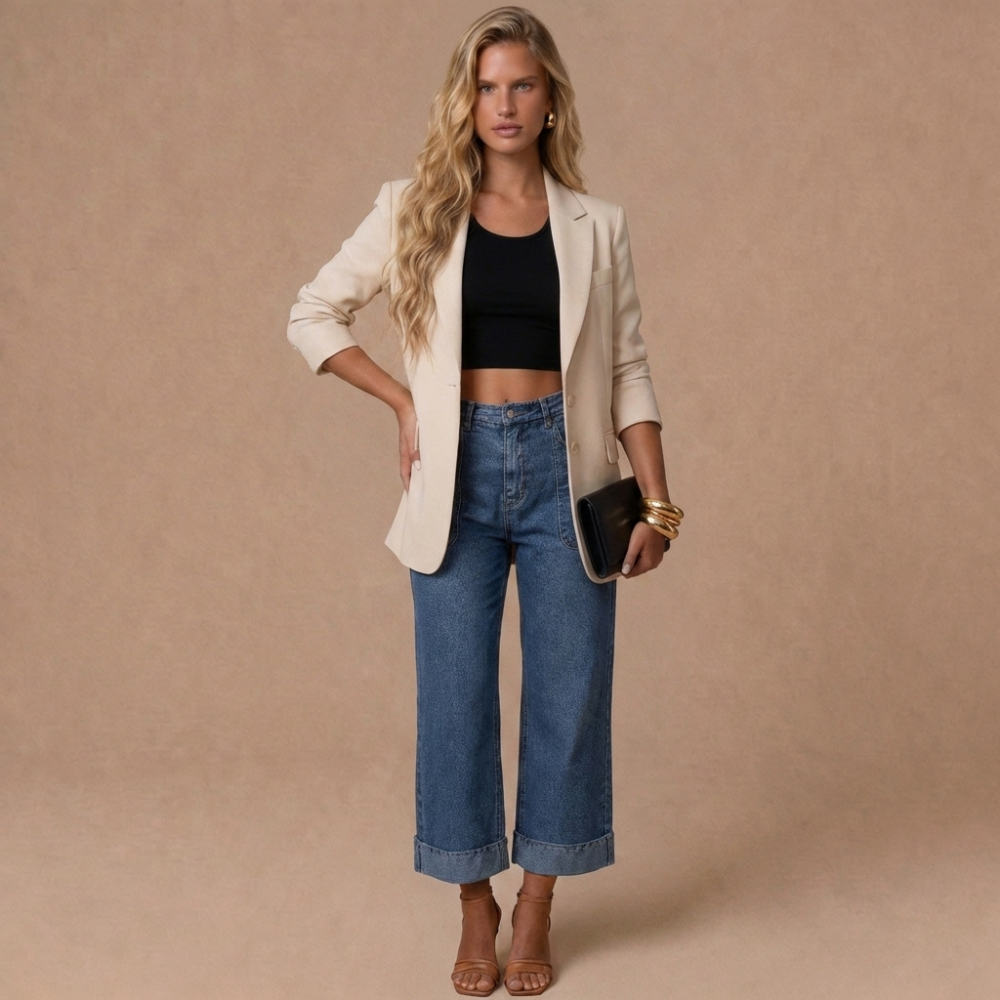 french style slimming straight leg cropped wide leg pants